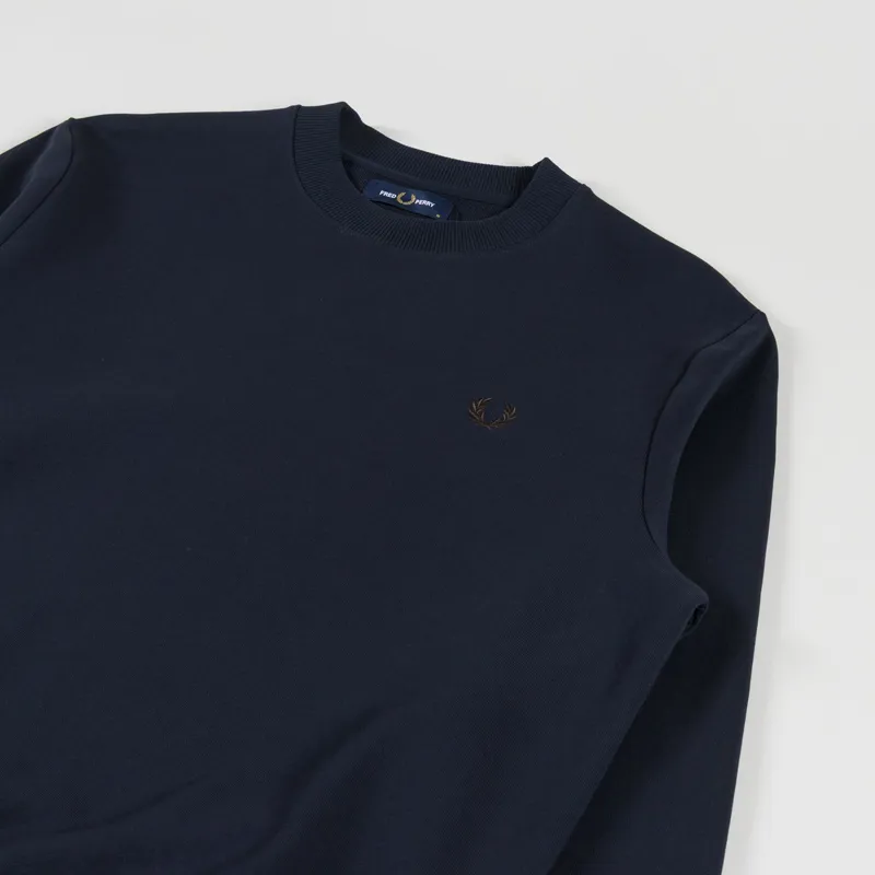 Fred Perry Crew Neck Sweatshirt Navy Brandy Rich Brown-2
