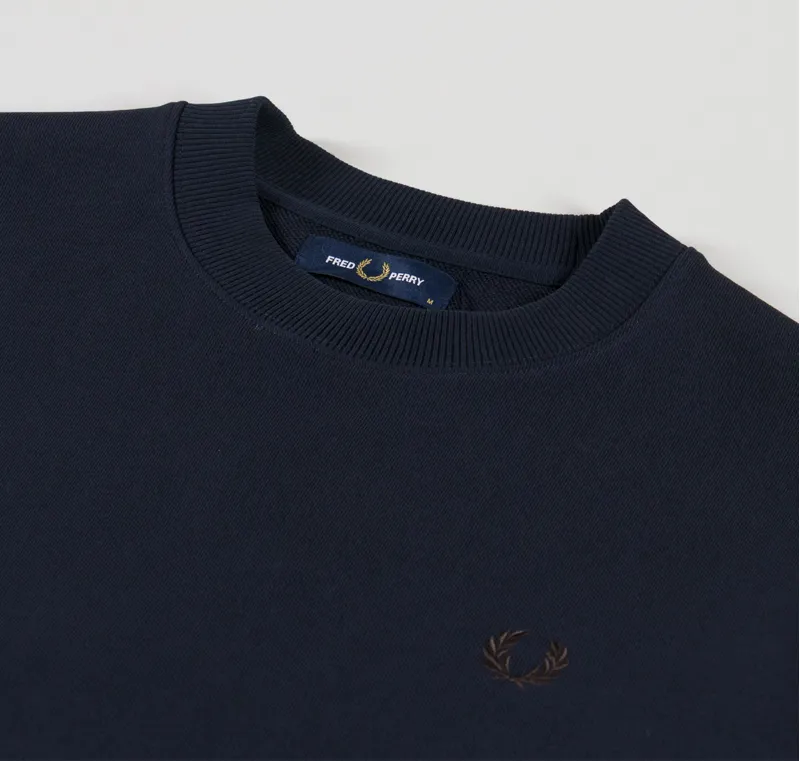 Fred Perry Crew Neck Sweatshirt Navy Brandy Rich Brown-4