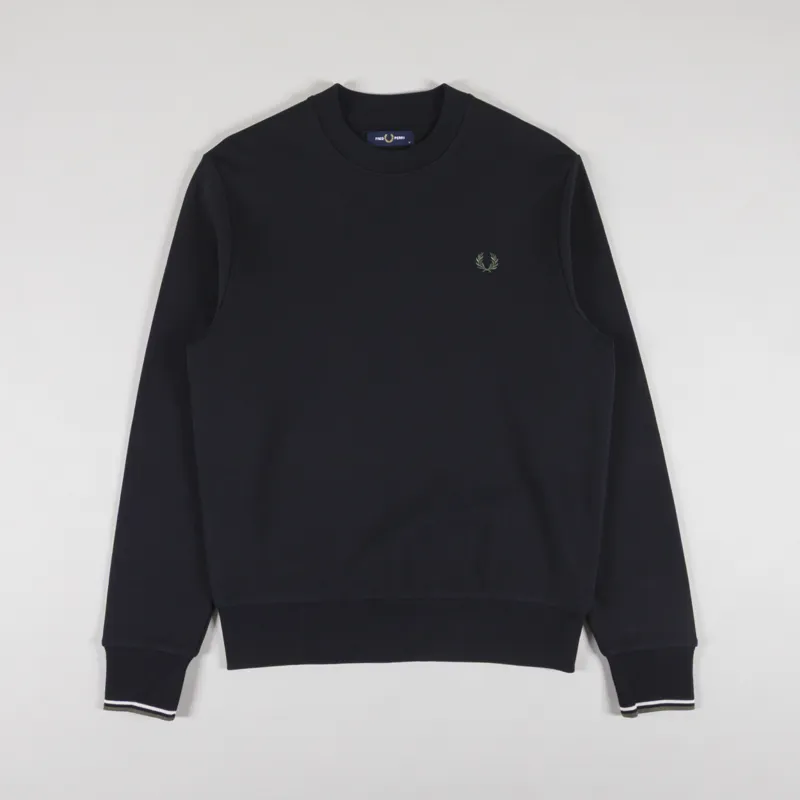 Fred Perry Crew Neck Sweatshirt Black Ecru Laurel Wreath Green