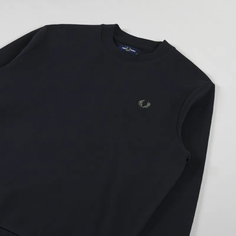 Fred Perry Crew Neck Sweatshirt Black Ecru Laurel Wreath Green-2