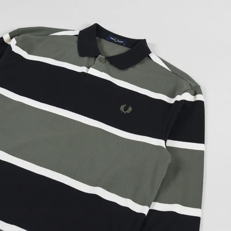 Fred Perry Striped Long Sleeve Polo Shirt Laurel Wreath Green-2