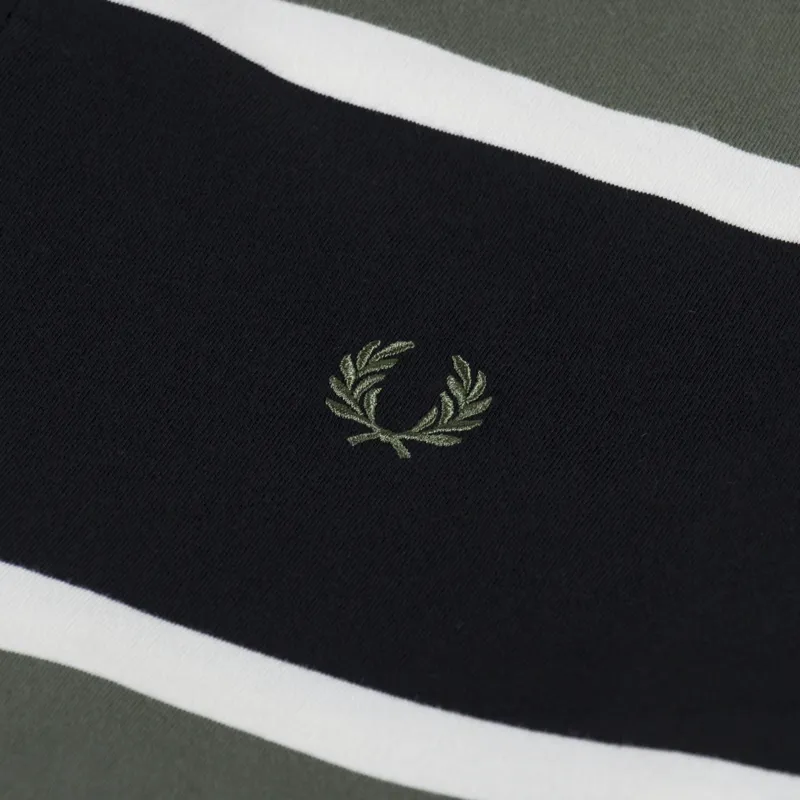 Fred Perry Striped Long Sleeve Polo Shirt Laurel Wreath Green-4