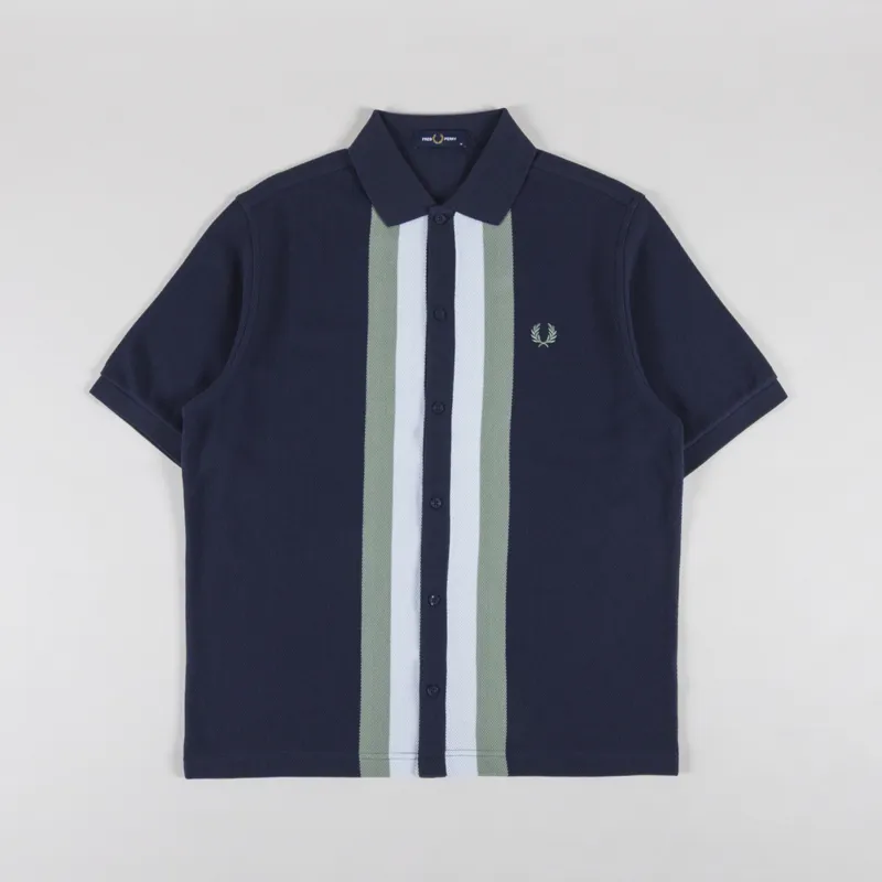 Fred Perry Panelled Button Through Polo Shirt Dark Airforce
