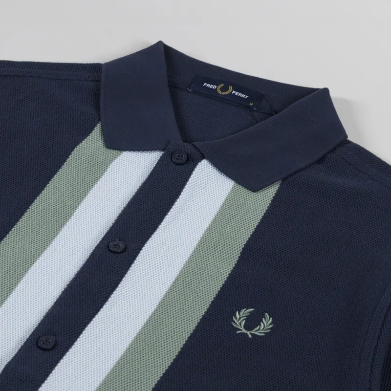 Fred Perry Panelled Button Through Polo Shirt Dark Airforce-2