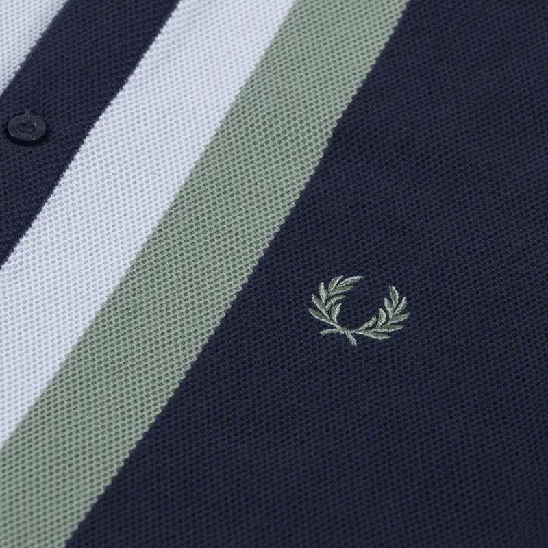 Fred Perry Panelled Button Through Polo Shirt Dark Airforce-3