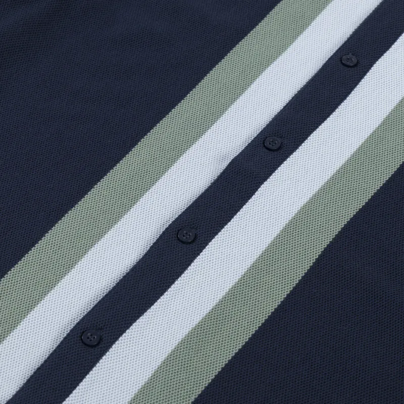 Fred Perry Panelled Button Through Polo Shirt Dark Airforce-4