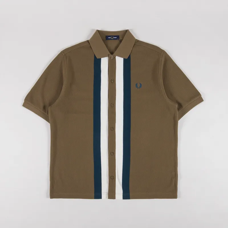 Fred Perry Panelled Button Through Polo Shirt Shaded Stone