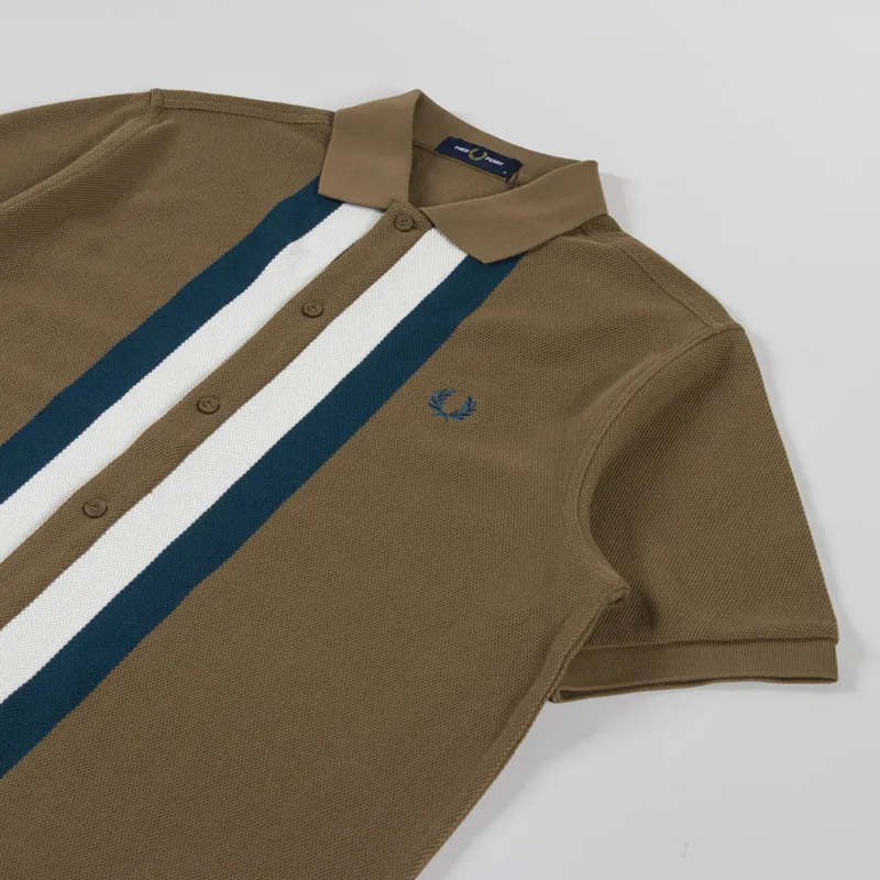 Fred Perry Panelled Button Through Polo Shirt Shaded Stone-1
