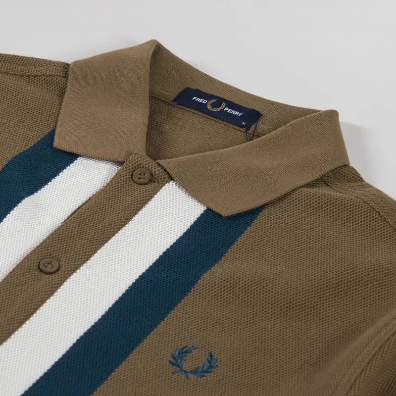 Fred Perry Panelled Button Through Polo Shirt Shaded Stone-2