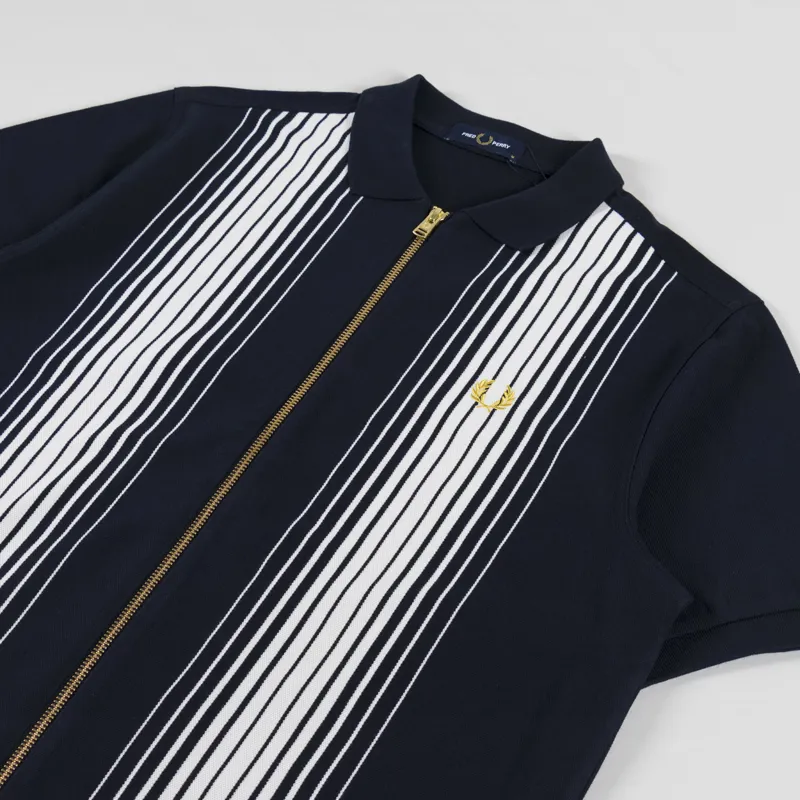 Fred Perry Mens Ombre Zip Through Polo Shirt Navy White