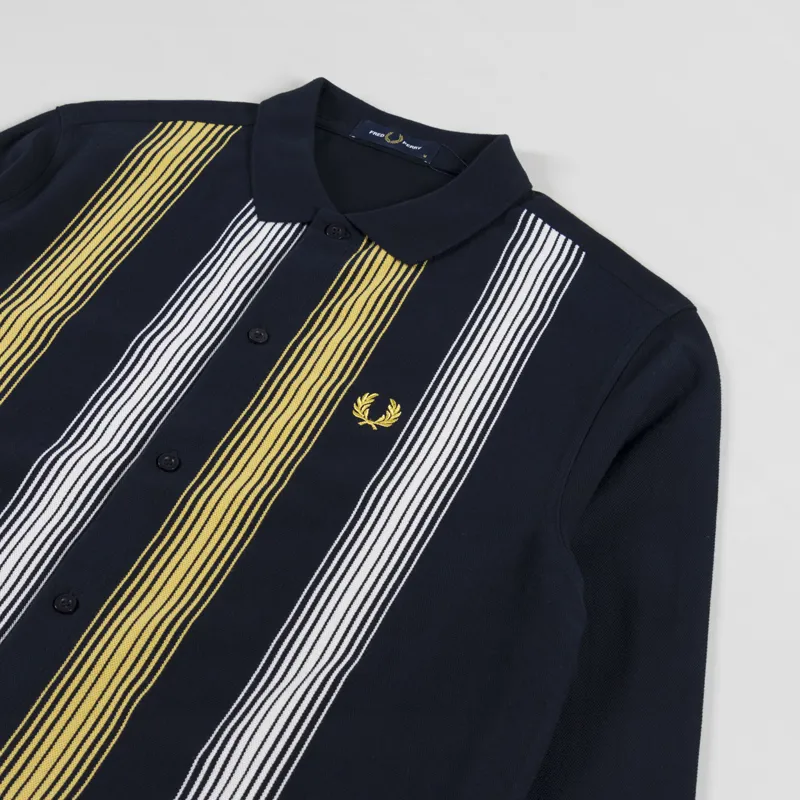 Fred Perry Mens Ombre Stripe Long Sleeve Polo Shirt Navy