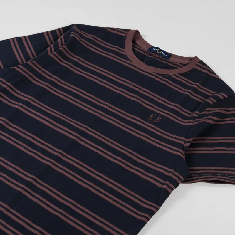 Fred Perry Fine Stripe T Shirt Navy Carrington Road Brick-1