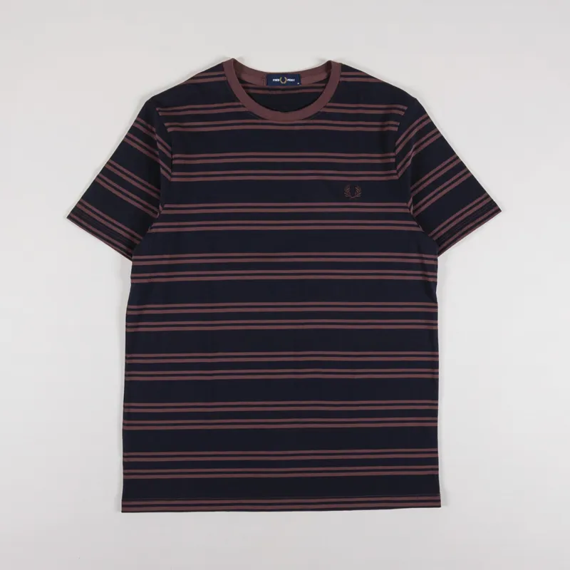 Fred Perry Fine Stripe T Shirt Navy Carrington Road Brick