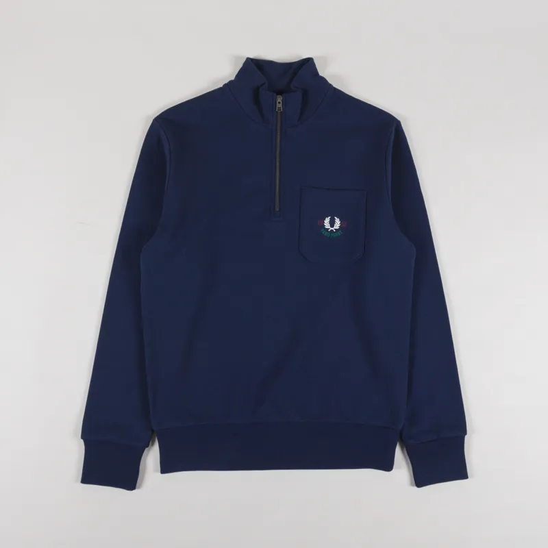 Fred Perry Embroidered Half Zip Tennis Blue-1