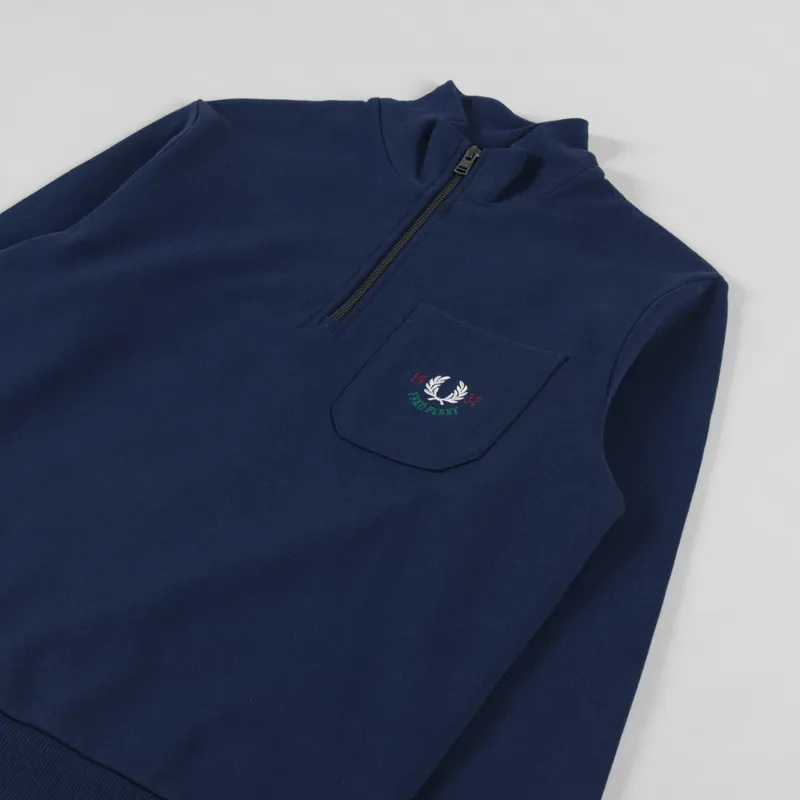 Fred Perry Embroidered Half Zip Tennis Blue-3