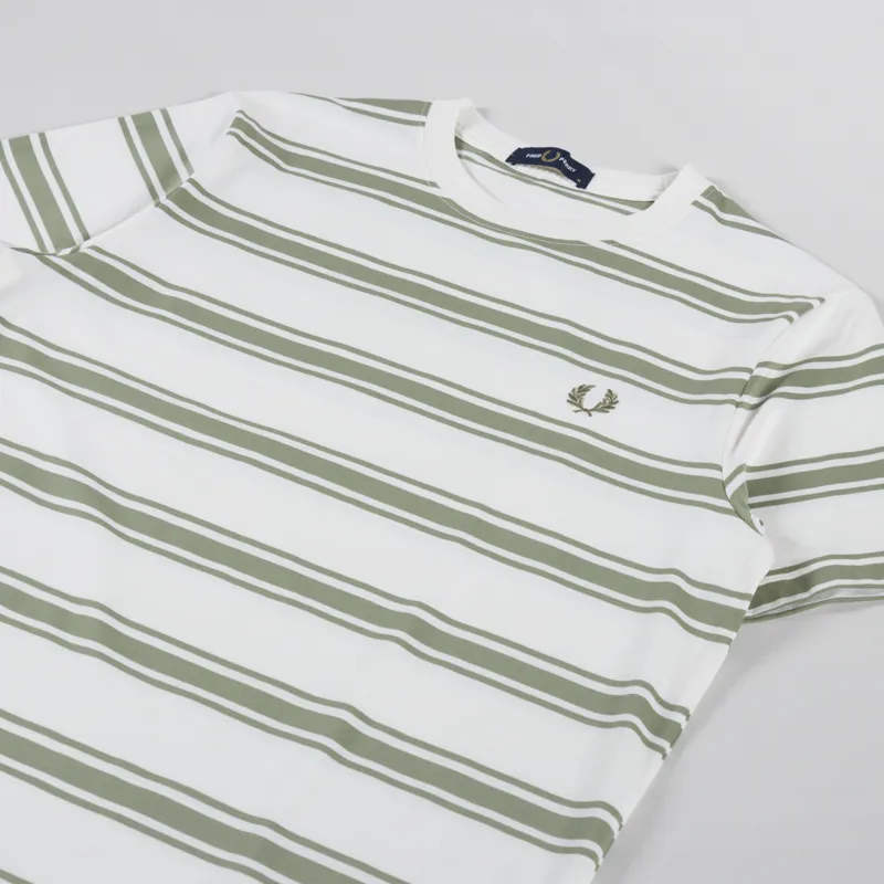 Fred Perry Mens Fine Stripe T Shirt Tee Green Light Ecru