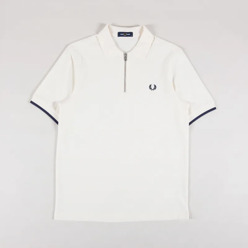 Fred Perry Mens Crepe Pique Zip Neck Polo Shirt Ecru Cream