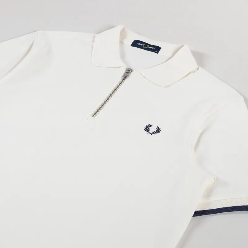 Fred Perry Crepe Pique Zip Neck Shirt Ecru-1