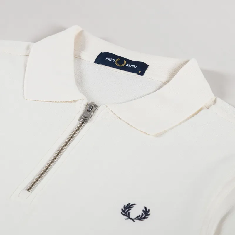 Fred Perry Crepe Pique Zip Neck Shirt Ecru-2