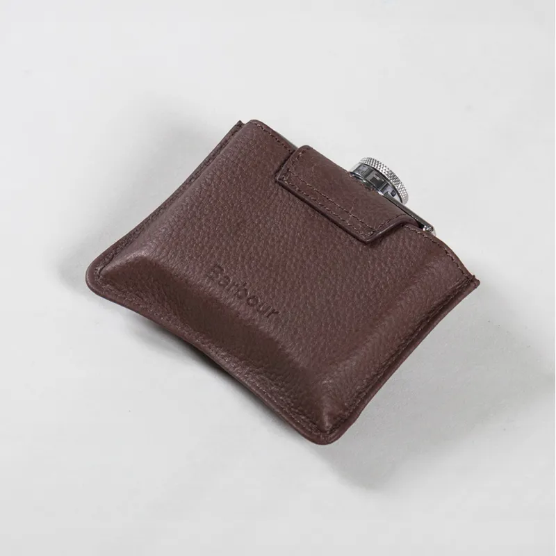 Barbour 4oz Hinged Hip Flask Brown-3