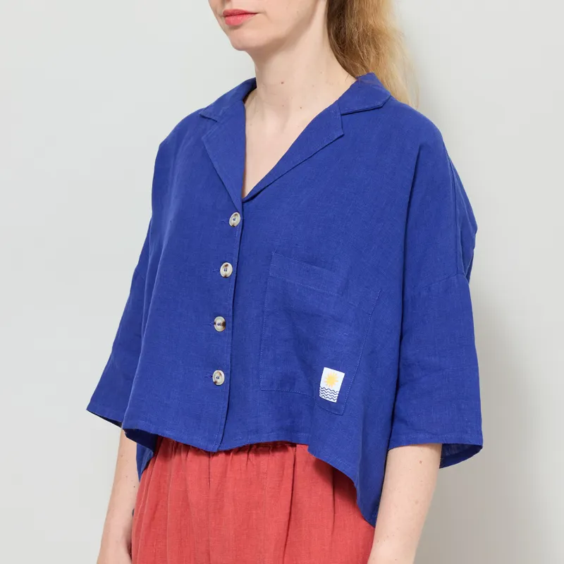 L.F. Markey Womens Maxim Linen Shirt Cobalt-1
