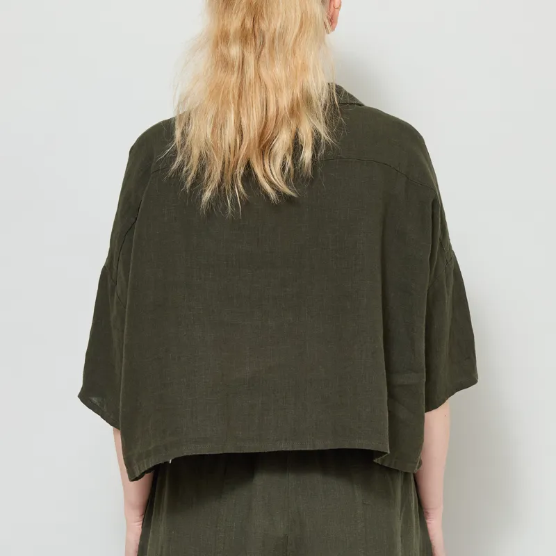 L.F. Markey Womens Maxim Linen Shirt Dark Forest-2