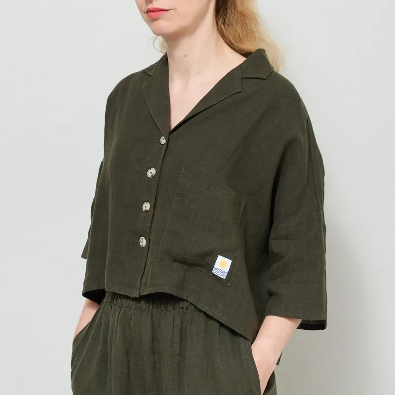 L.F. Markey Womens Maxim Linen Shirt Dark Forest-1