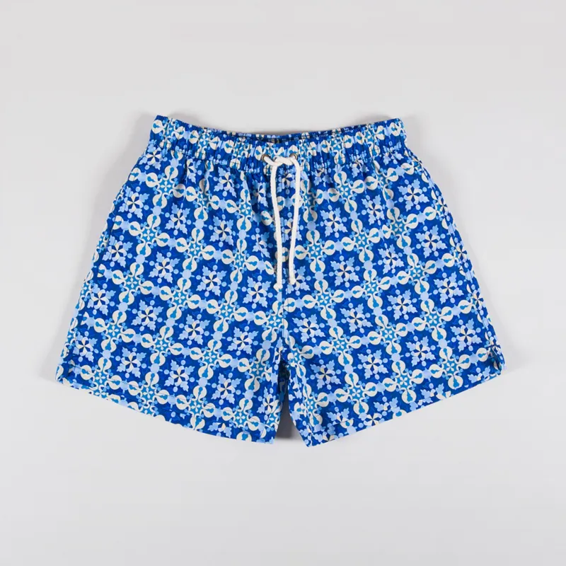Pompeii Mediterranean Tile Swim Trunks Blue