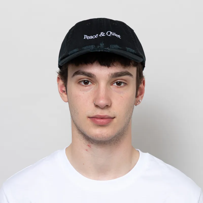 Museum Of Peace And Quiet Wordmark Distressed Dad Cap Black-1