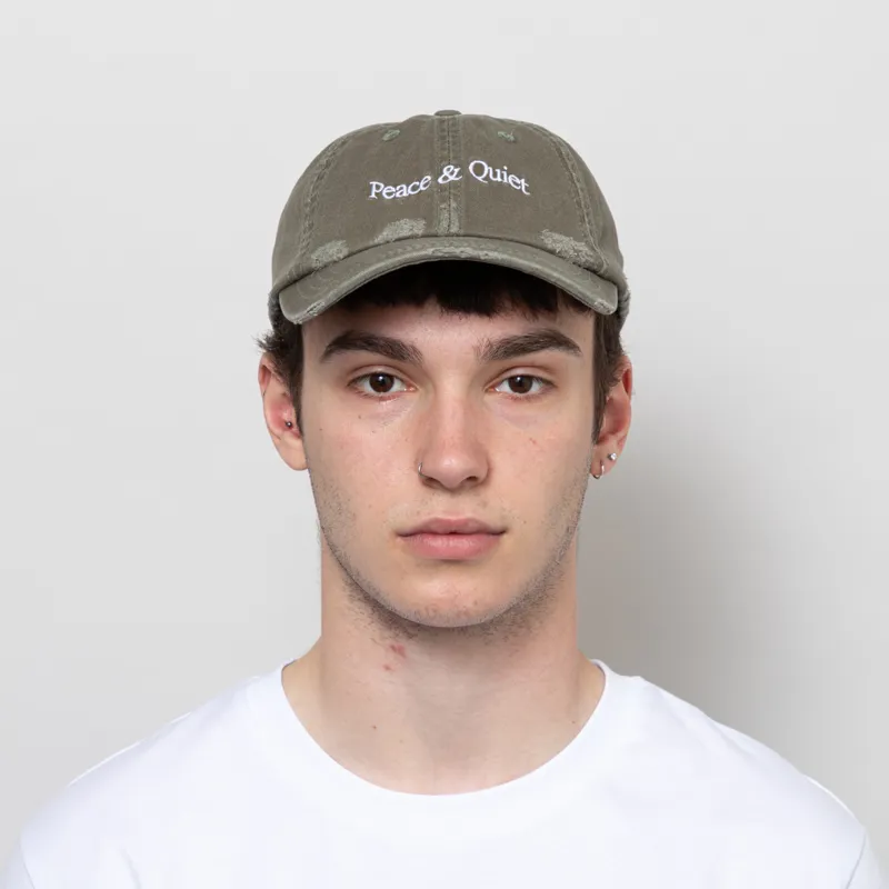 Museum Of Peace And Quiet Wordmark Distressed Dad Cap Olive-1