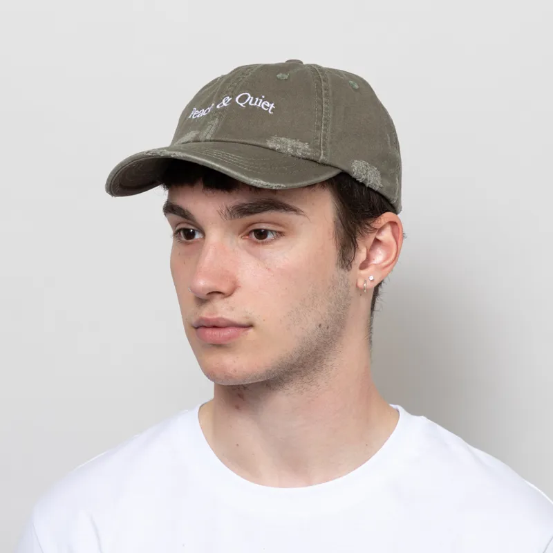 Museum Of Peace And Quiet Wordmark Distressed Dad Cap Olive