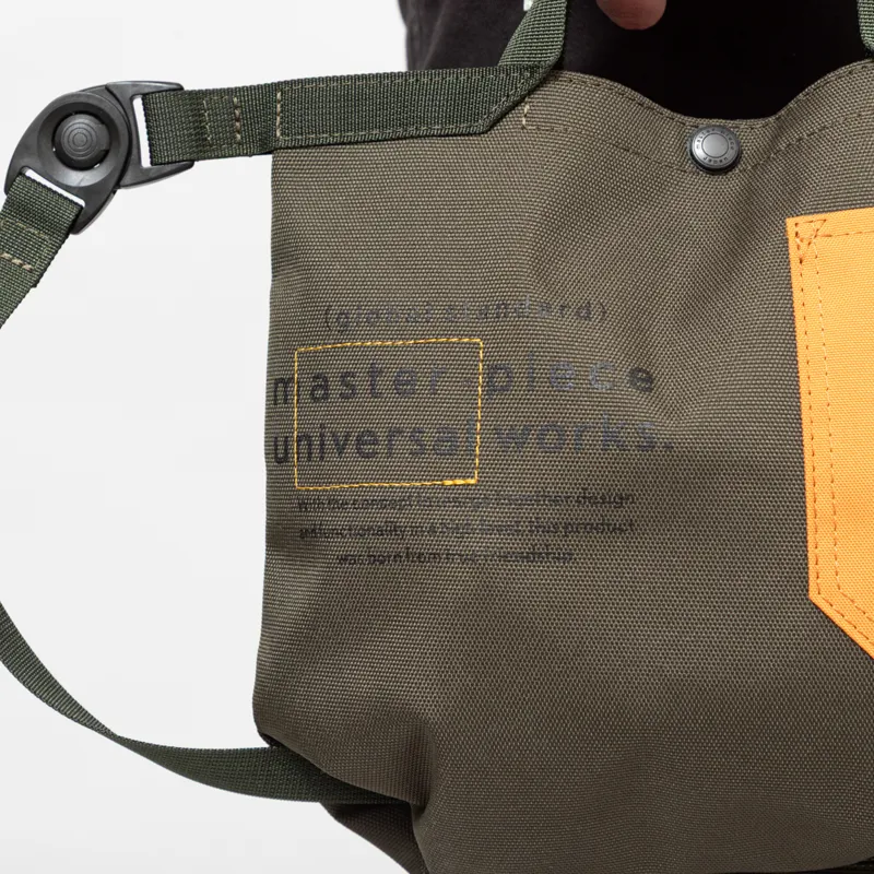 Universal Works x Master-piece Small Tote Bag Olive Recycled Tech Canvas-10