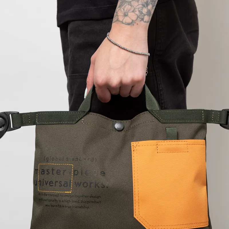 Universal Works x Master-piece Small Tote Bag Olive Recycled Tech Canvas-9