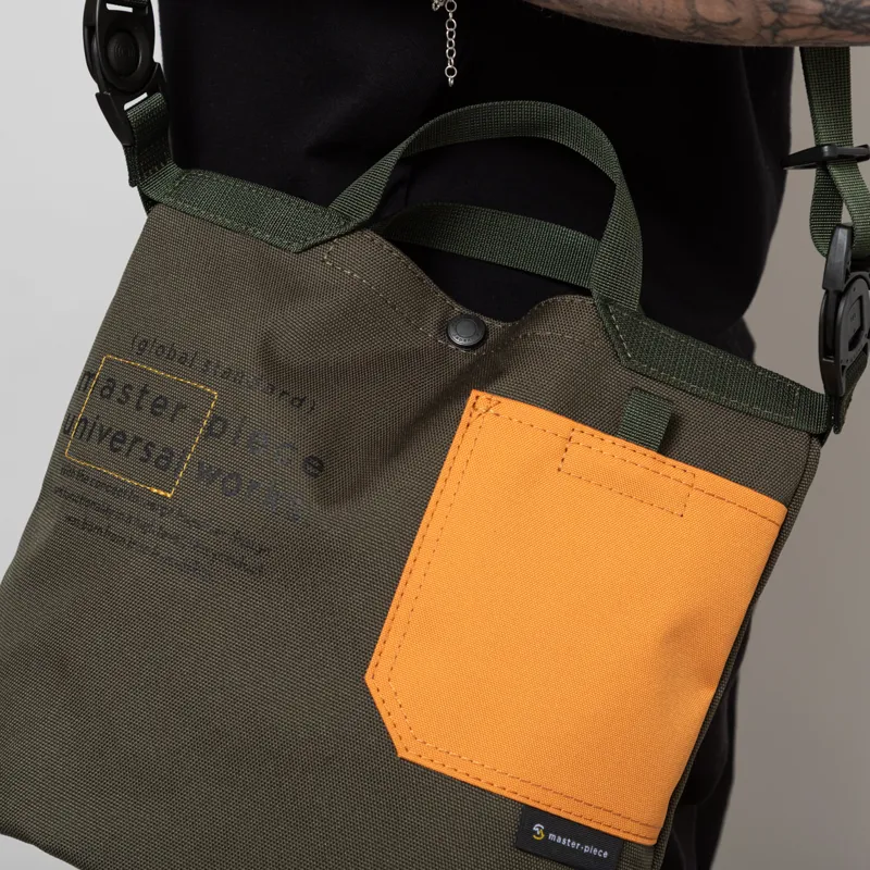 Universal Works x Master-piece Small Tote Bag Olive Recycled Tech Canvas-7
