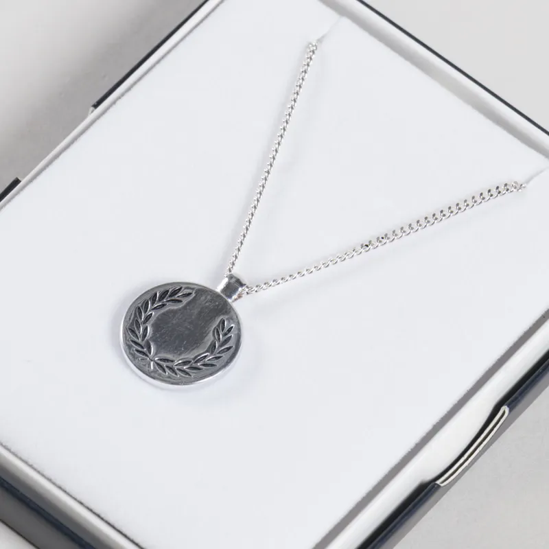 Fred Perry Womens Laurel Wreath Pendant Necklace Metallic Silver-1