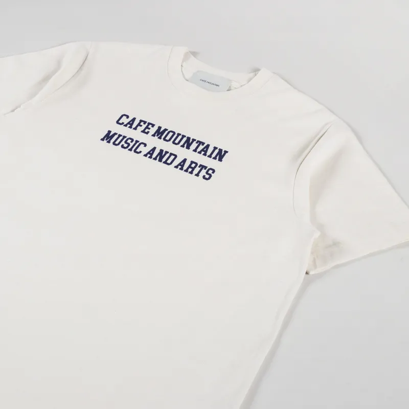 Cafe Mountain Music And Arts T Shirt Vintage Ivory Navy-1