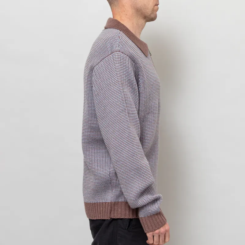 Huf Megablast Two Tone Waffle Sweater Washed Blue Moss-4