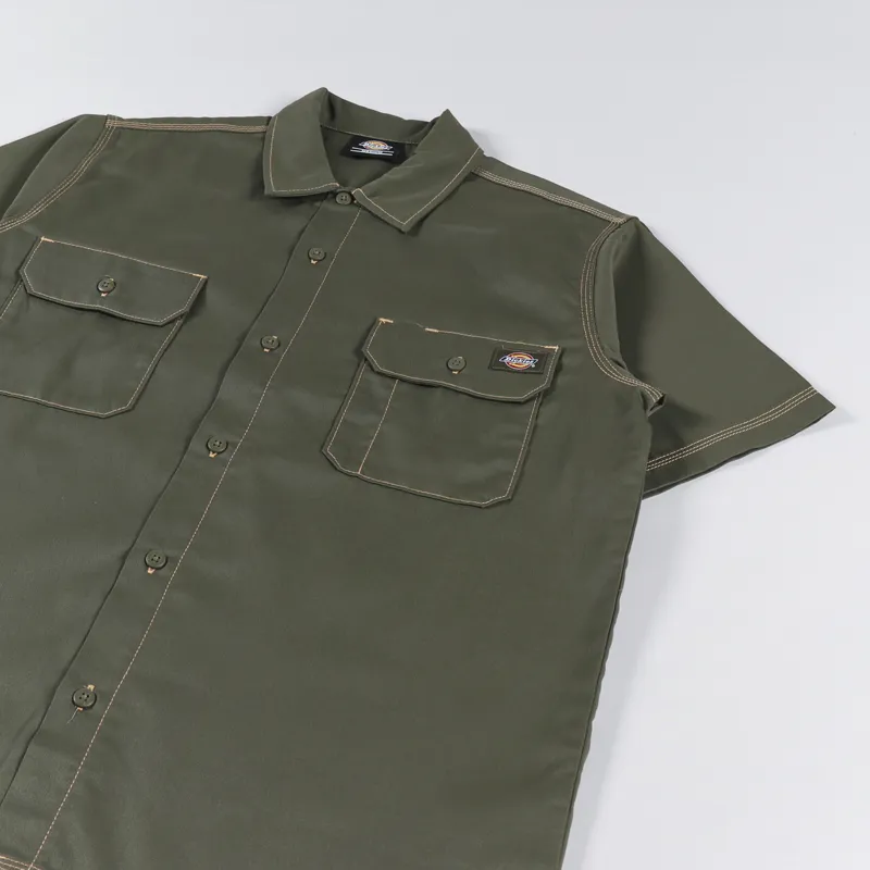 Dickies Madras Short Sleeve Shirt Military Green-2