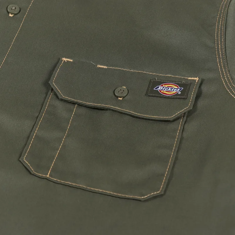 Dickies Madras Short Sleeve Shirt Military Green-3