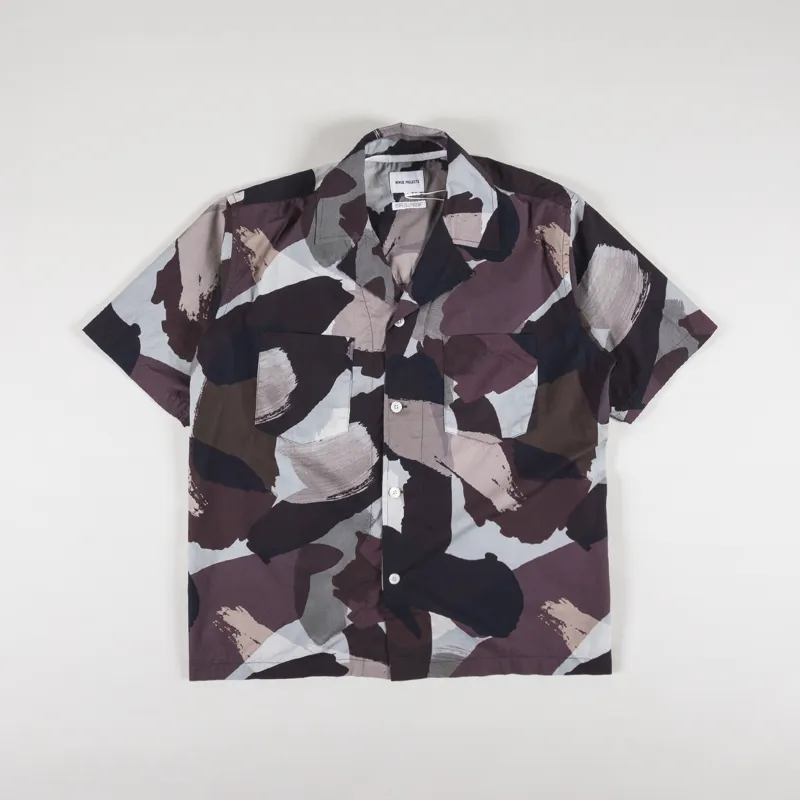 Norse Projects Mens Mads Relaxed Camo Short Sleeve Shirt Espresso