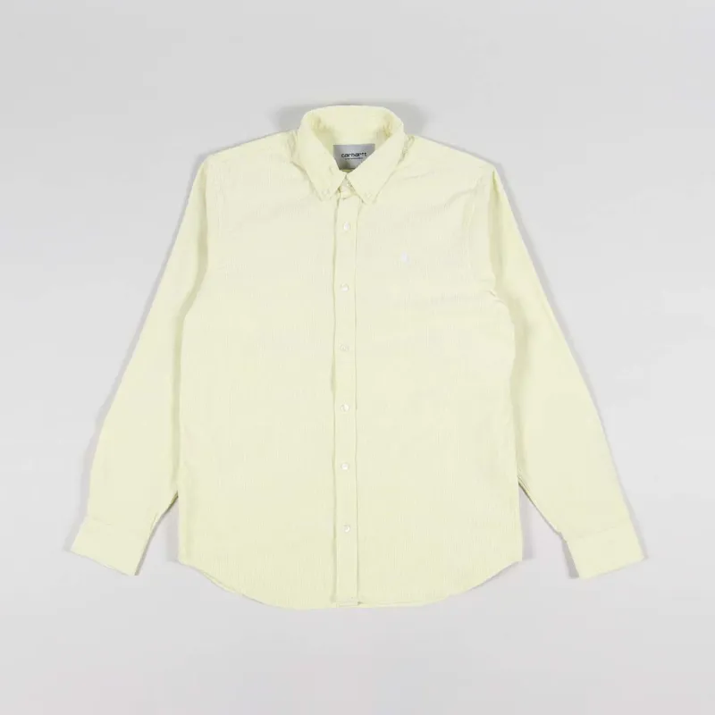 Carhartt WIP Long Sleeve Madison Fine Cord Shirt Soft Yellow White