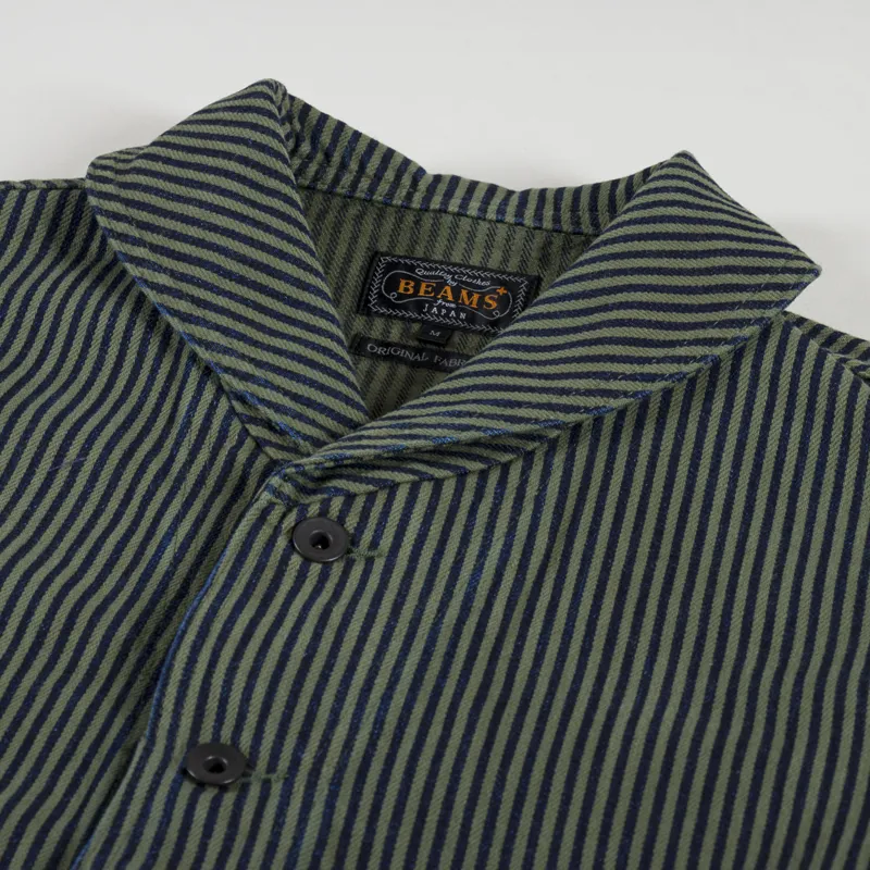 Beams Plus Mens Military Shawl Shirt Jacket Hickory Olive Green