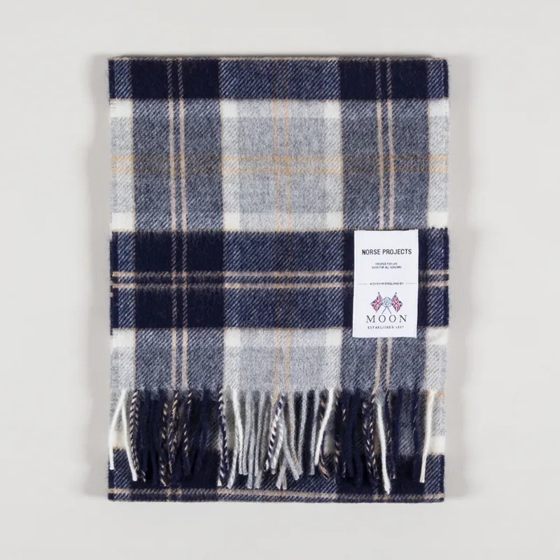 Norse Projects Moon Checked Lambswool Scarf Navy-1