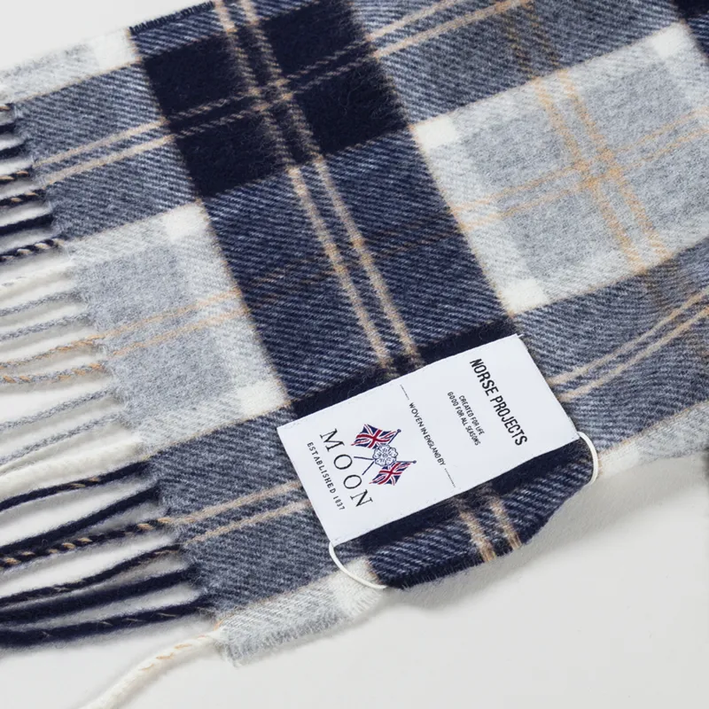 Norse Projects Moon Checked Lambswool Scarf Navy-2