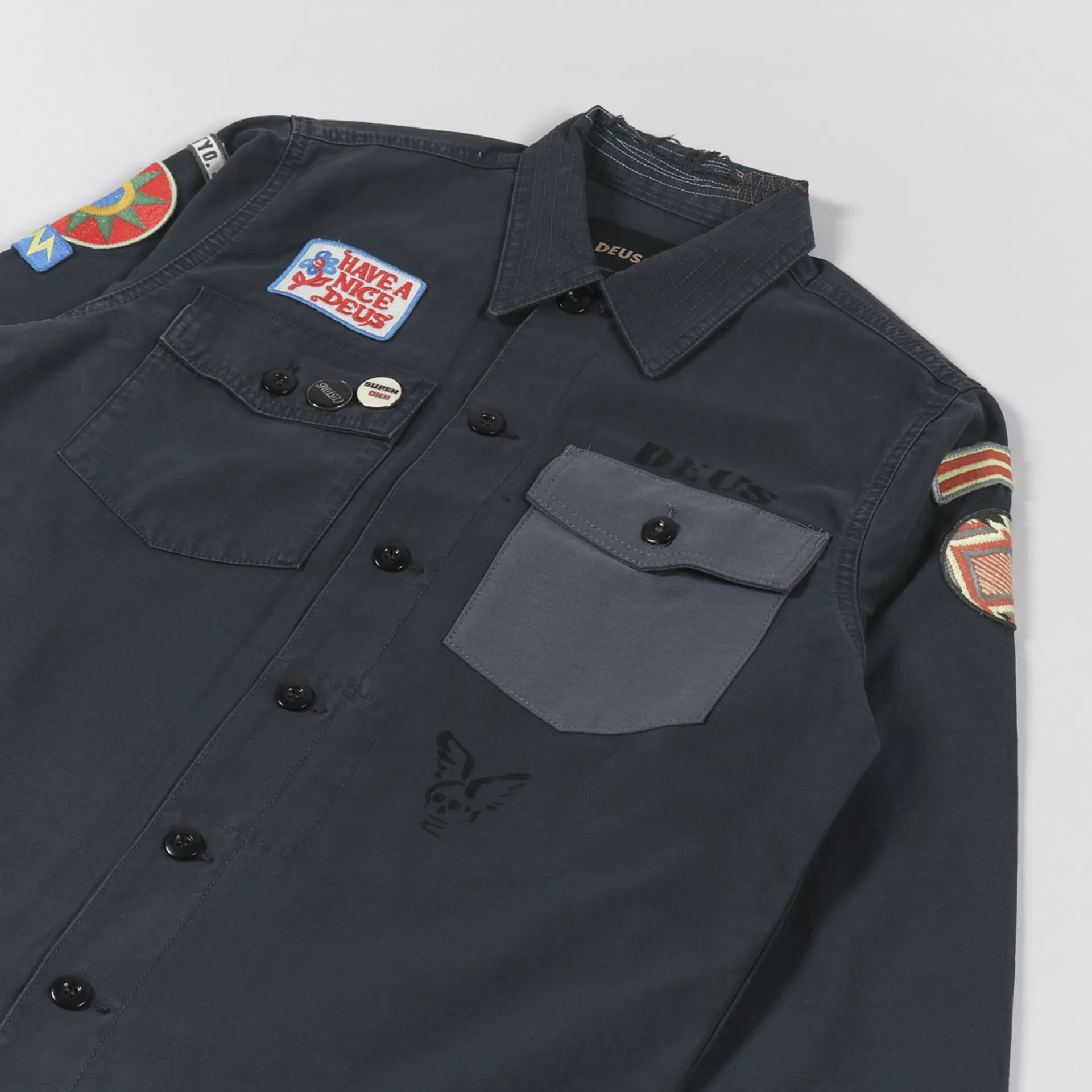 Deus Ex Machina Mens Long Sleeve Monty Overshirt Black