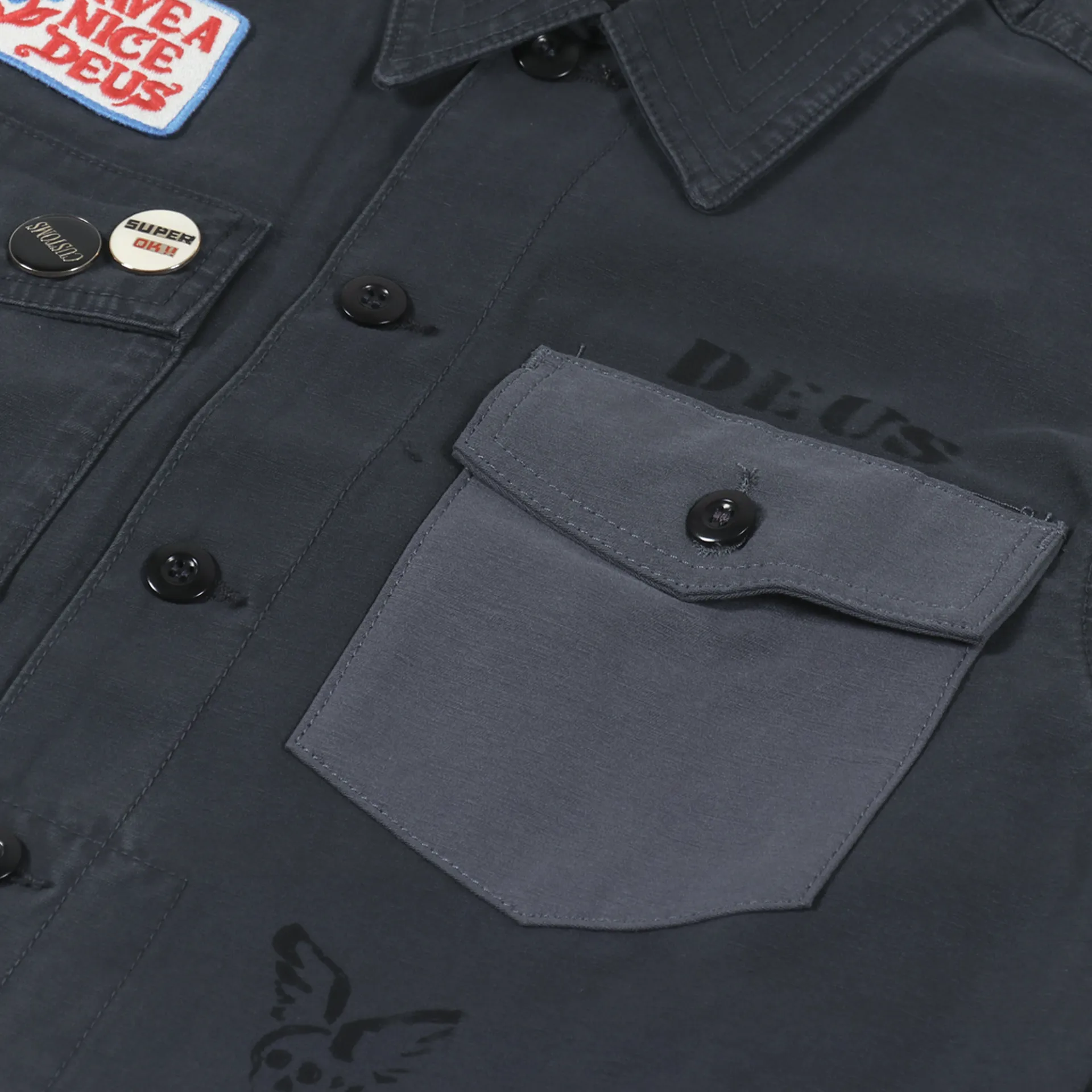 Deus Ex Machina Mens Long Sleeve Monty Overshirt Black