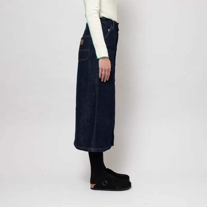 Carhartt WIP Womens Marvin Midi Denim Skirt Blue Rinsed