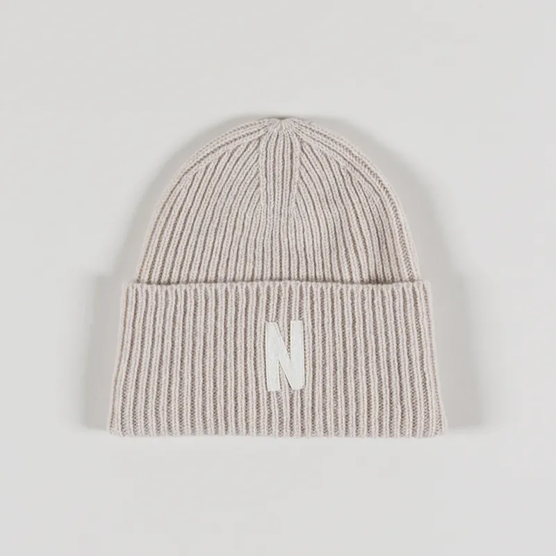 Norse Projects Merino Lambswool Rib N Logo Beanie Oatmeal