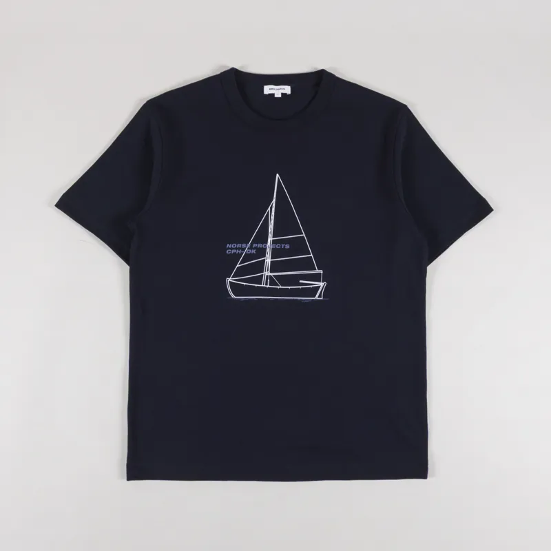 Norse Projects Holger Organic Boat Print T Shirt Dark Navy