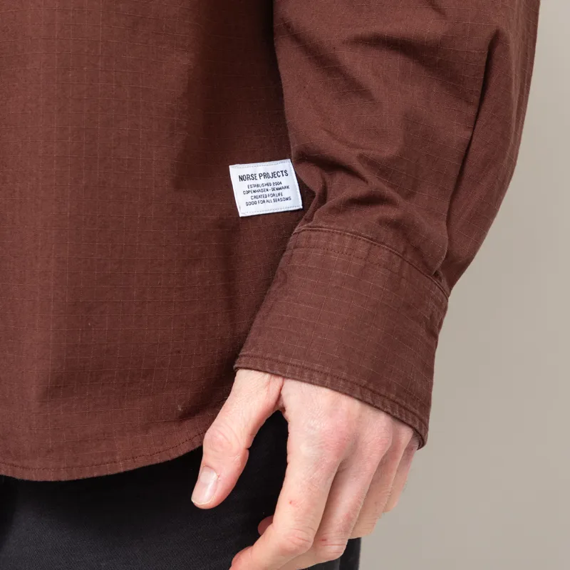 Norse Projects Algot Cotton Ripstop Relaxed Shirt Mahogany-11